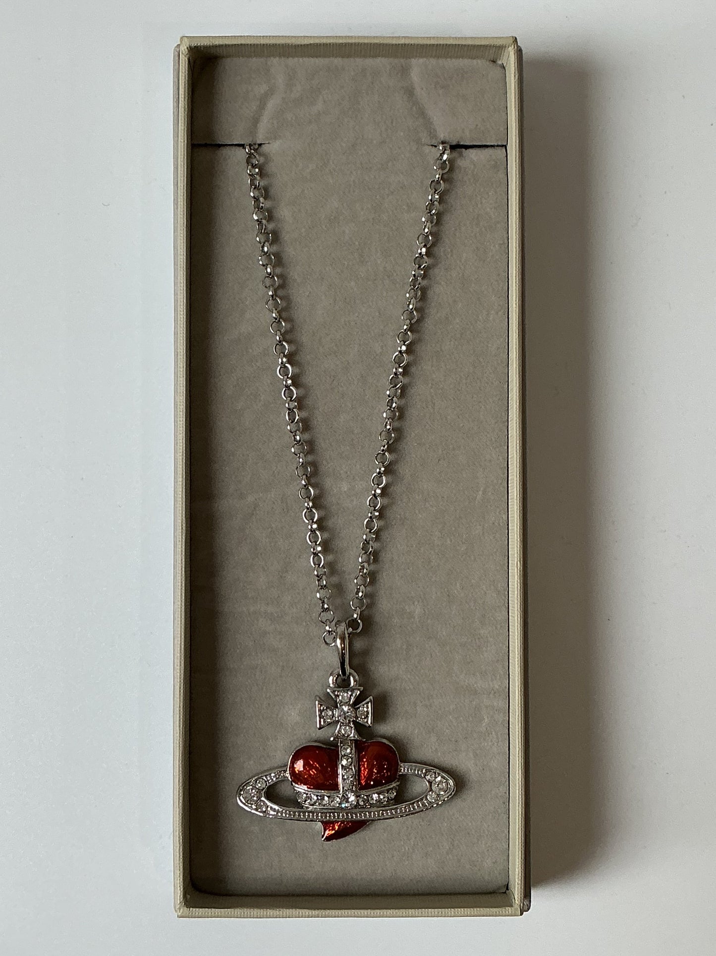 VIVIENNE WESTWOOD Diamante Heart Pendant Necklace (red enamel heart variation)