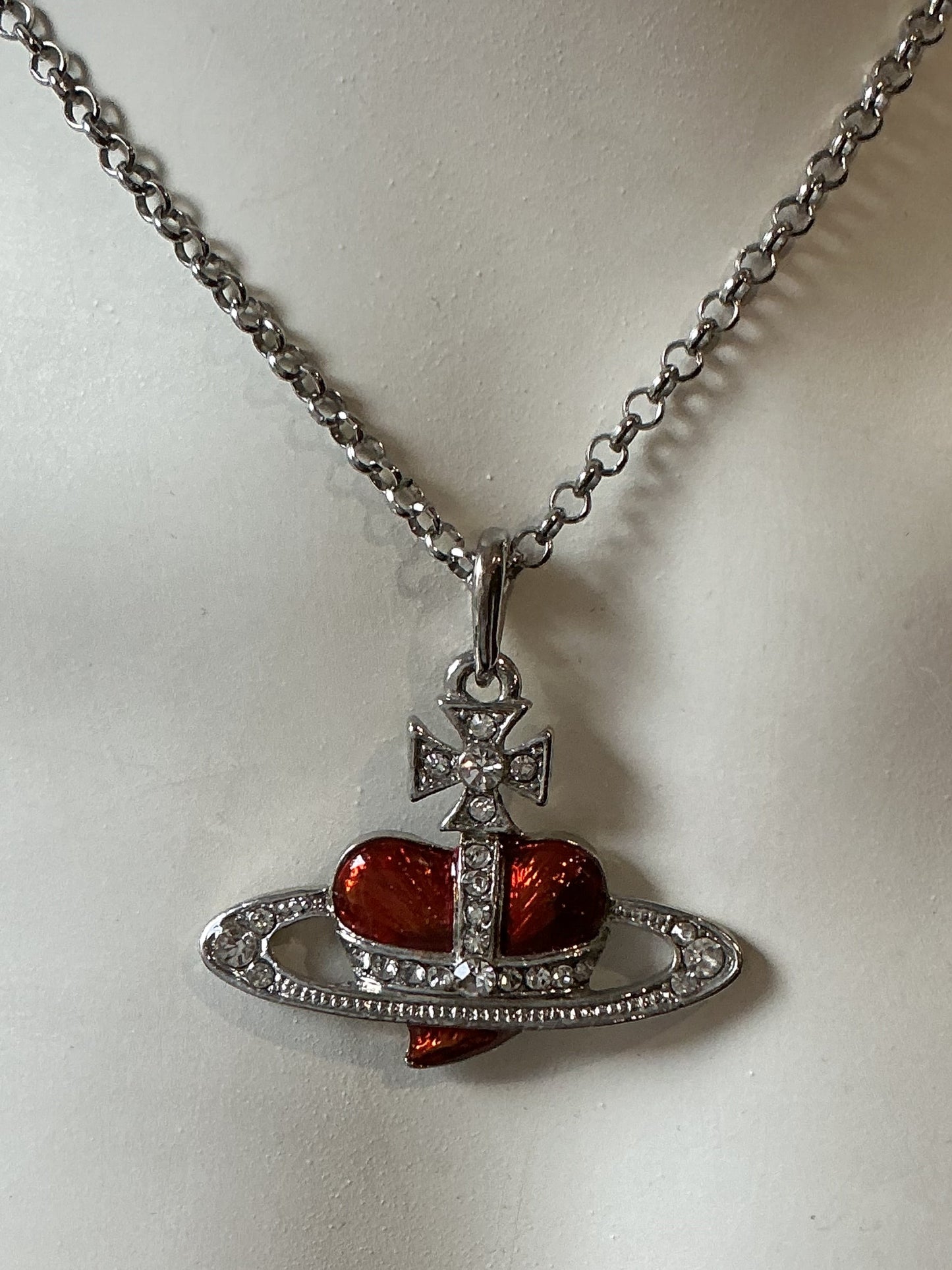 VIVIENNE WESTWOOD Diamante Heart Pendant Necklace (red enamel heart variation)