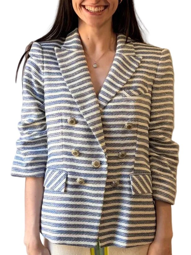 VERONICA BEARD Striped Double-Breasted Blazer