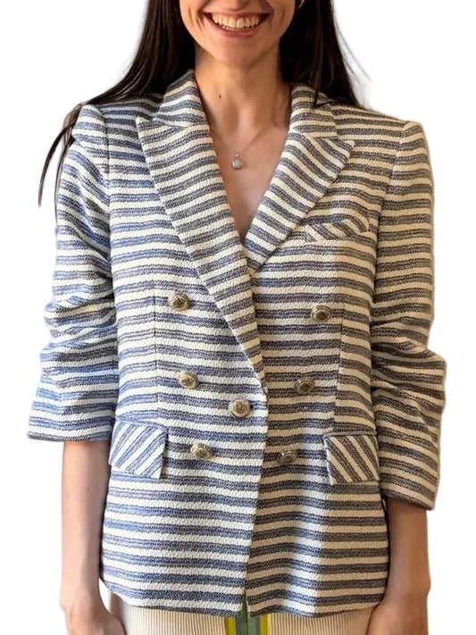 VERONICA BEARD Striped Double-Breasted Blazer
