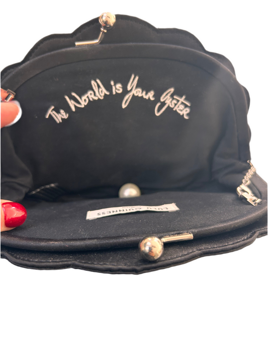 LULU GUINNESS Black Shell Satin Clutch Bag RRP £225