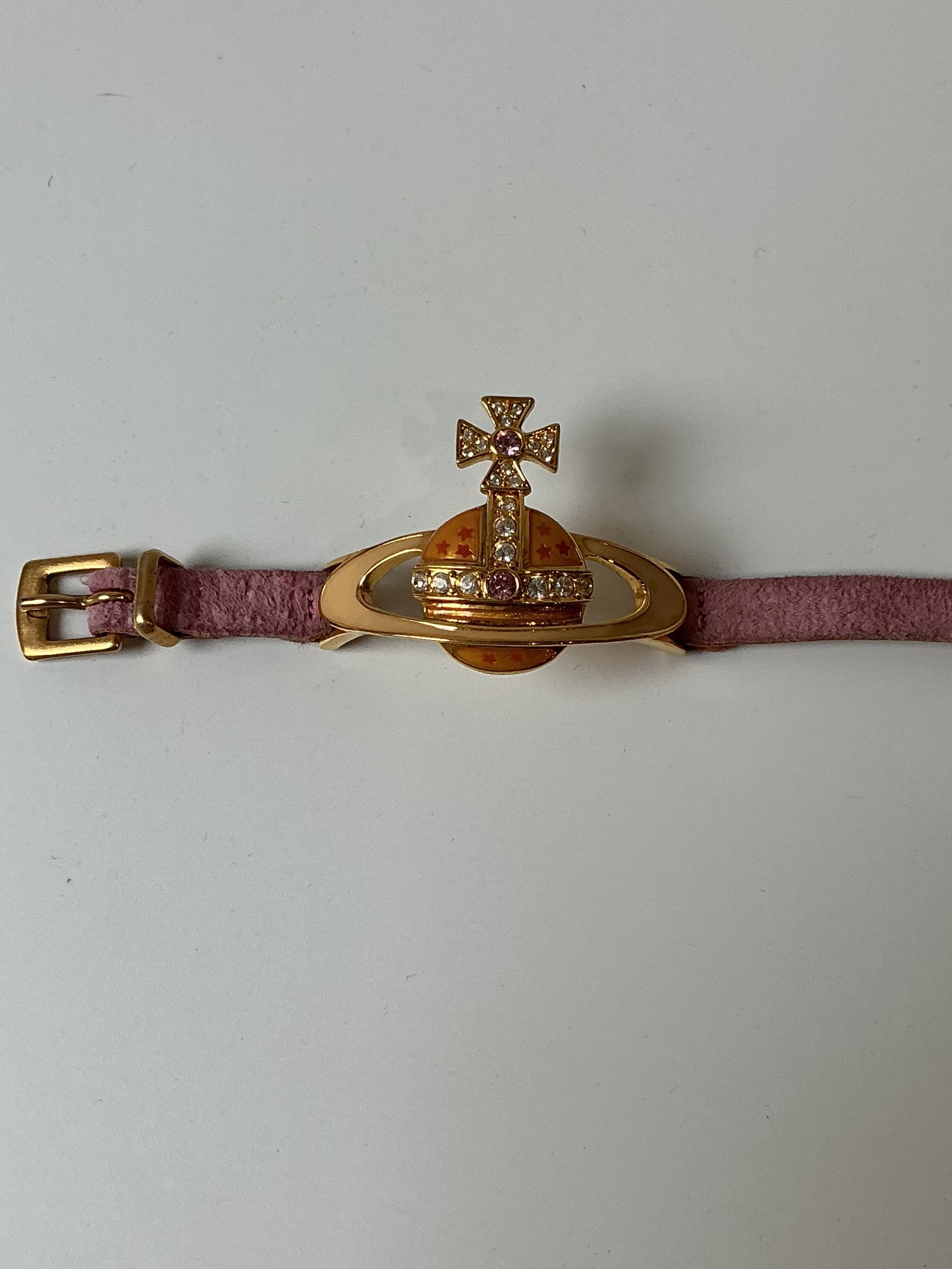 VIVIENNE WESTWOOD Orb Buckle Bracelet – Pink Suede