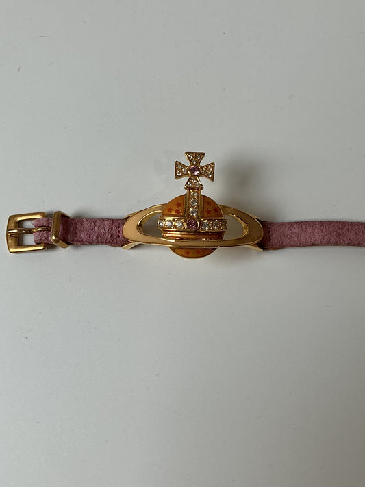 VIVIENNE WESTWOOD Orb Buckle Bracelet – Pink Suede