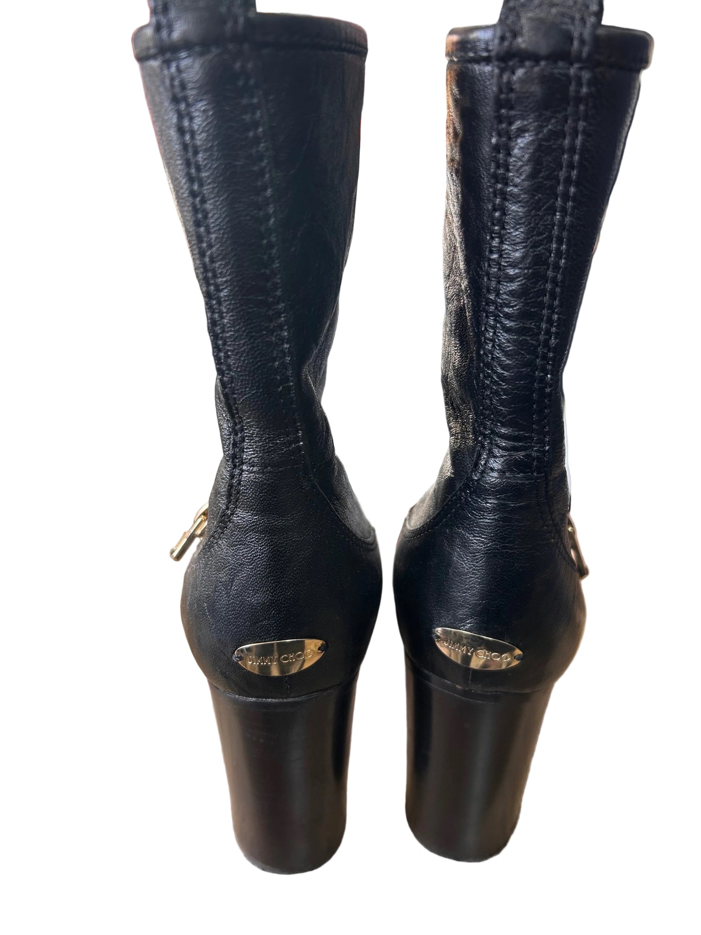 JIMMY CHOO Mid Calf Leather Biker Boots Size UK 5/38 - Black