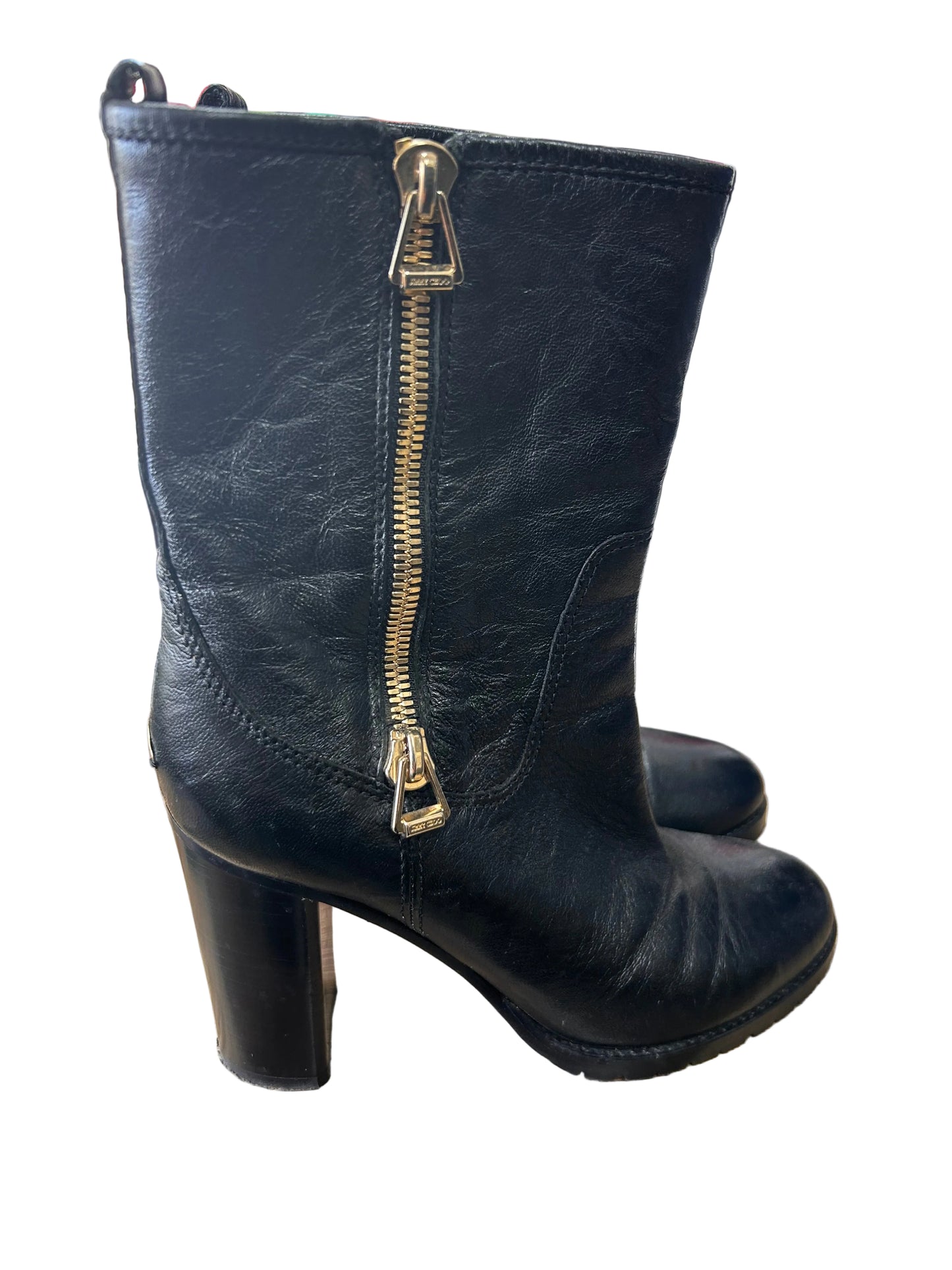 JIMMY CHOO Mid Calf Leather Biker Boots Size UK 5/38 - Black