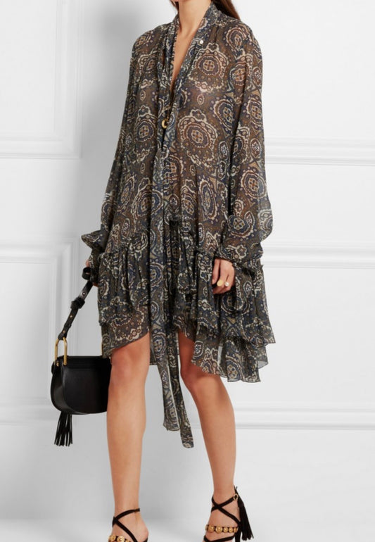 Chloé Chiffon Lavallière Tunic Dress. XL Oversized