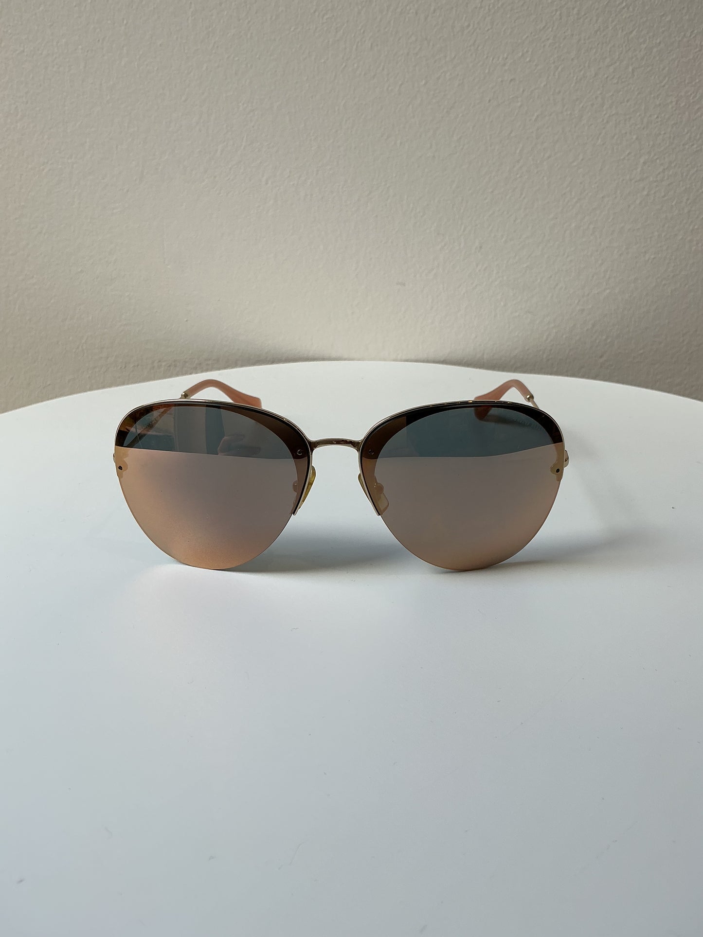 MIU MIU Rimless Aviator Sunglasses – Rose Gold
