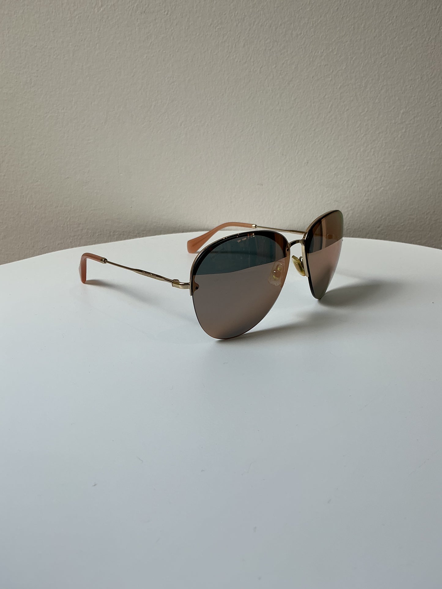 MIU MIU Rimless Aviator Sunglasses – Rose Gold