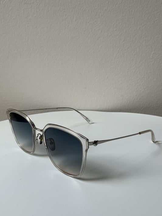 MOSCHINO Geometric Cat-Eye Sunglasses – Silver/Blue Gradient
