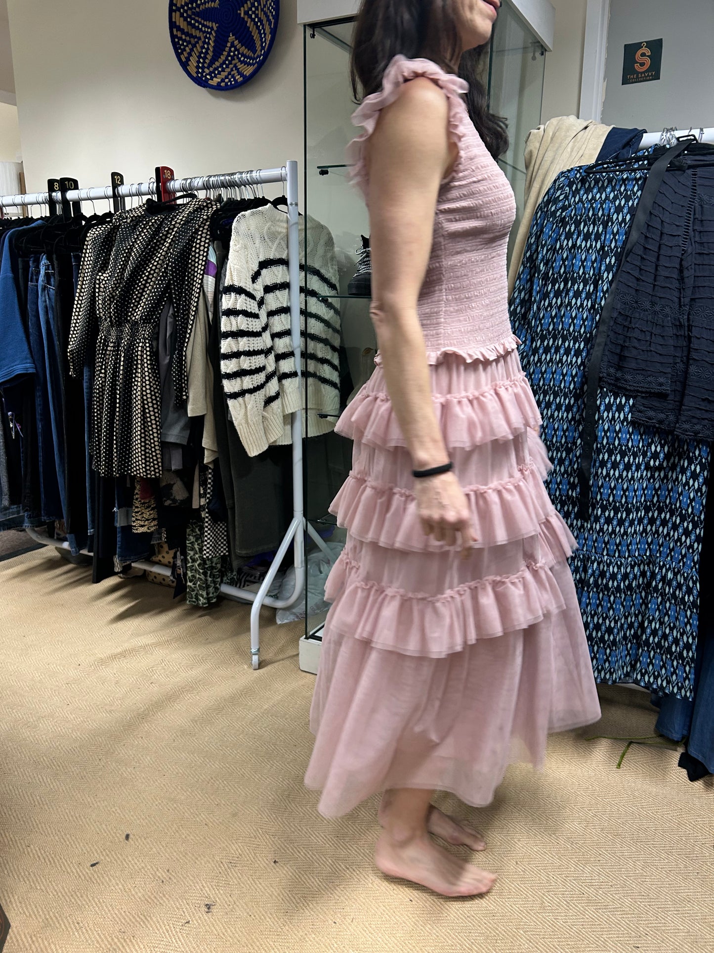 ME+EM Pink Ethereal Tulle Shirred Maxi Dress Size 10