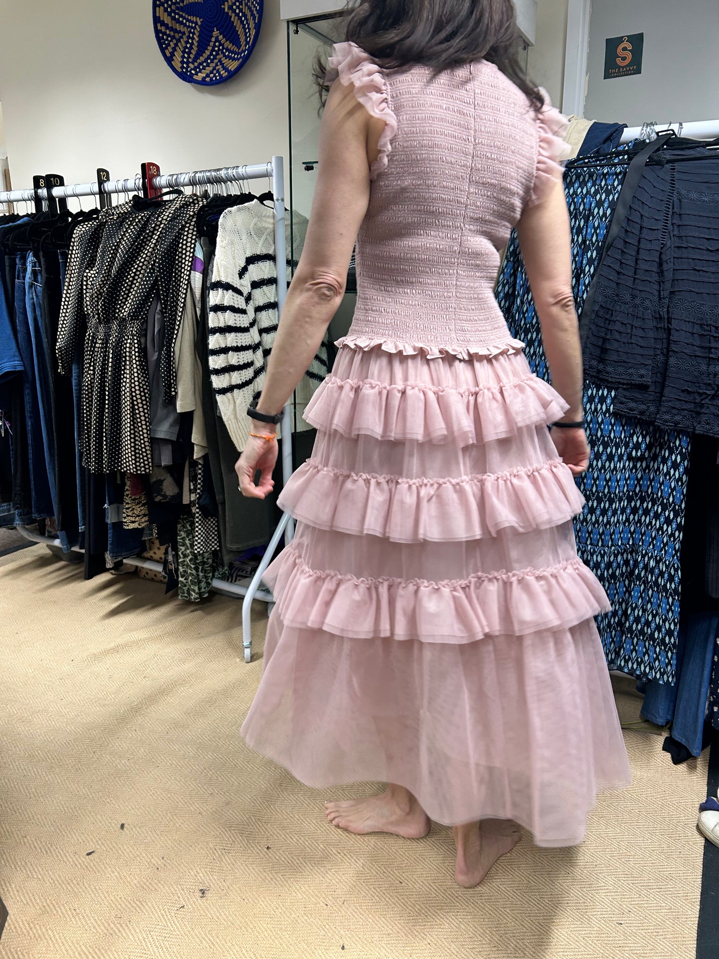 ME+EM Pink Ethereal Tulle Shirred Maxi Dress Size 10