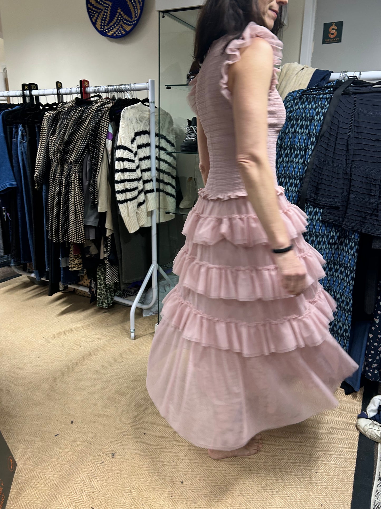 ME+EM Pink Ethereal Tulle Shirred Maxi Dress Size 10