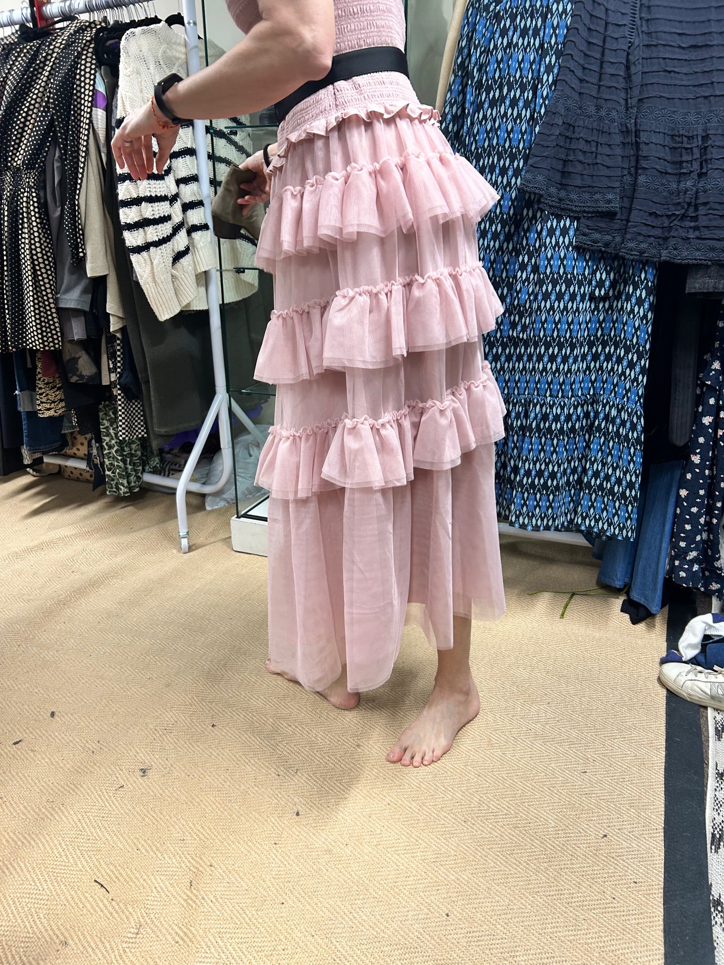 ME+EM Pink Ethereal Tulle Shirred Maxi Dress Size 10