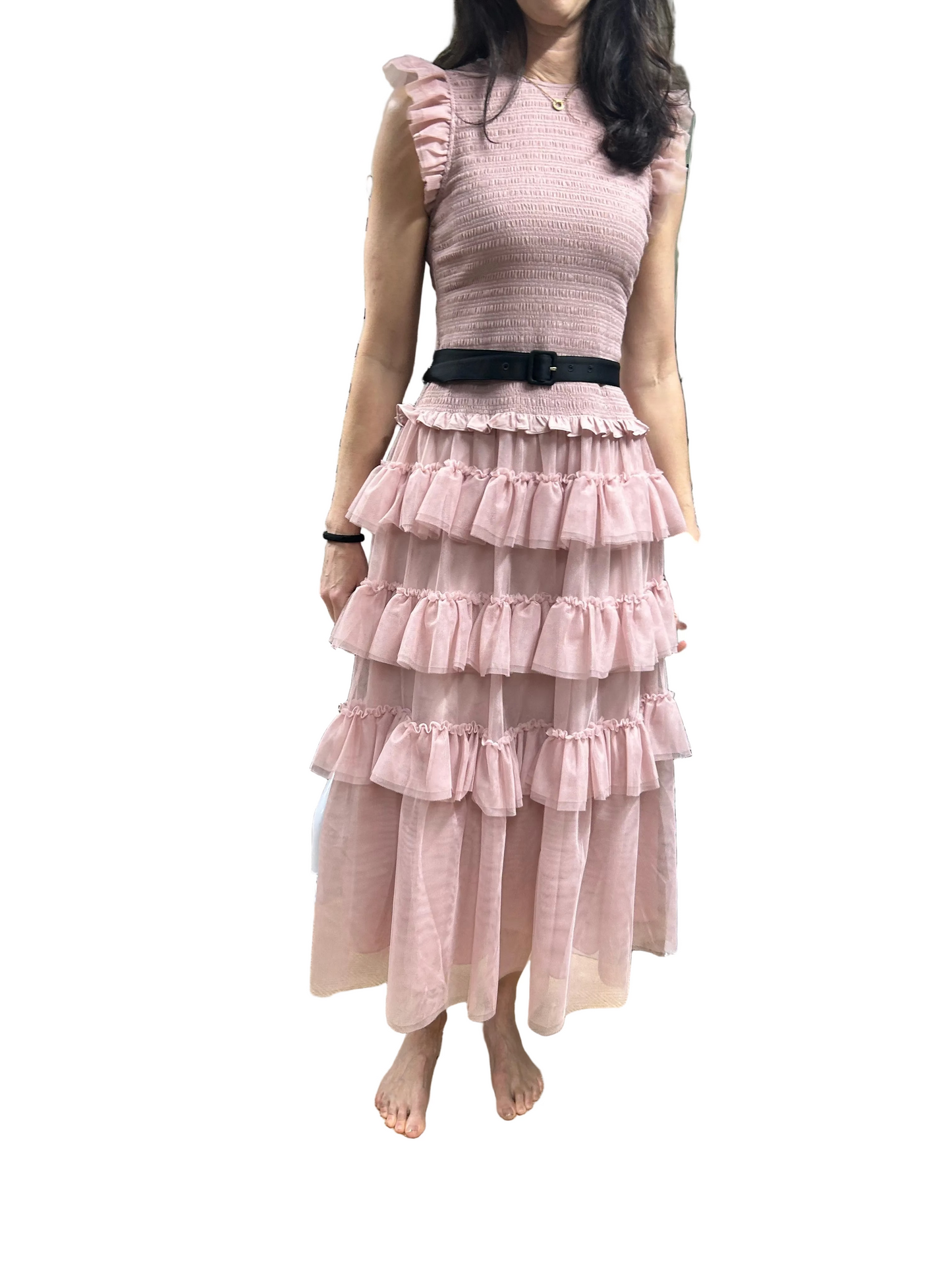 ME+EM Pink Ethereal Tulle Shirred Maxi Dress Size 10