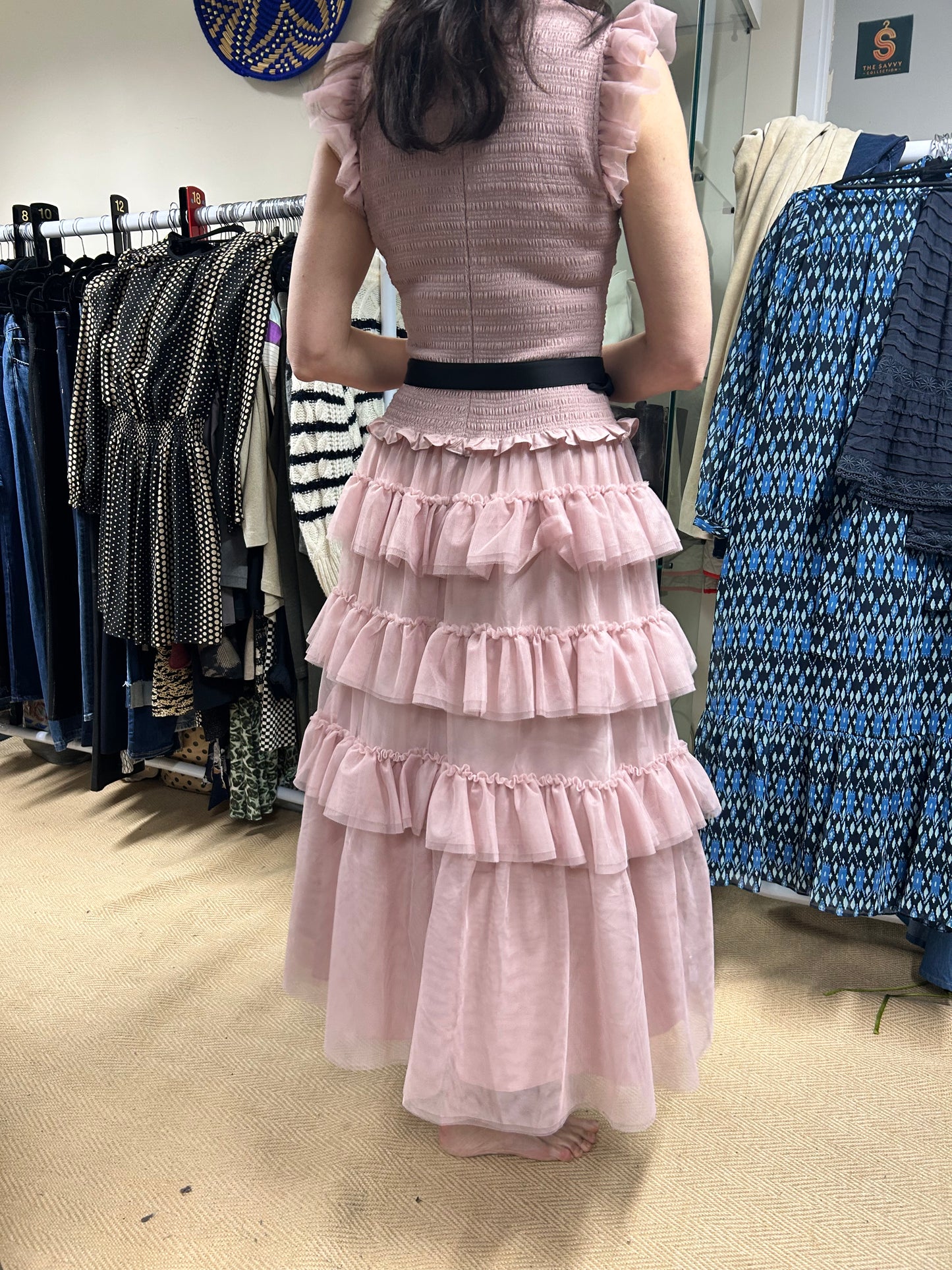 ME+EM Pink Ethereal Tulle Shirred Maxi Dress Size 10