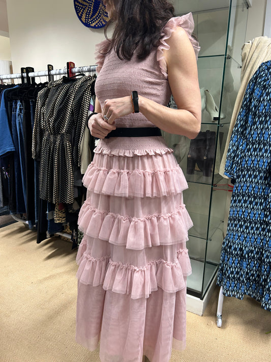 ME+EM Pink Ethereal Tulle Shirred Maxi Dress Size 10