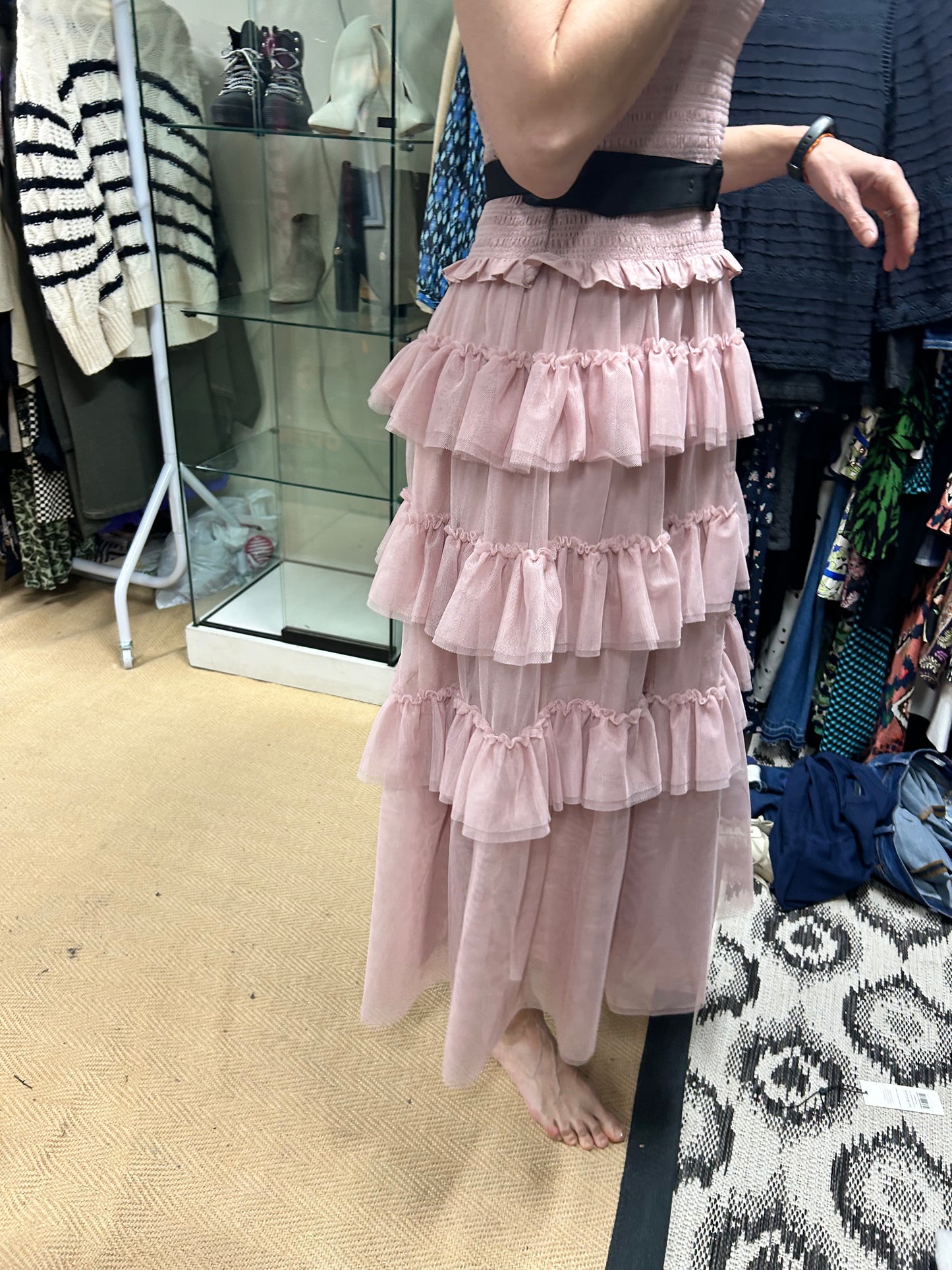 ME+EM Pink Ethereal Tulle Shirred Maxi Dress Size 10