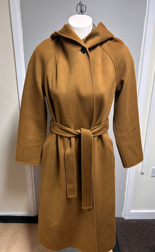 MAJE Gisela Belted Wool-Blend Hooded Coat