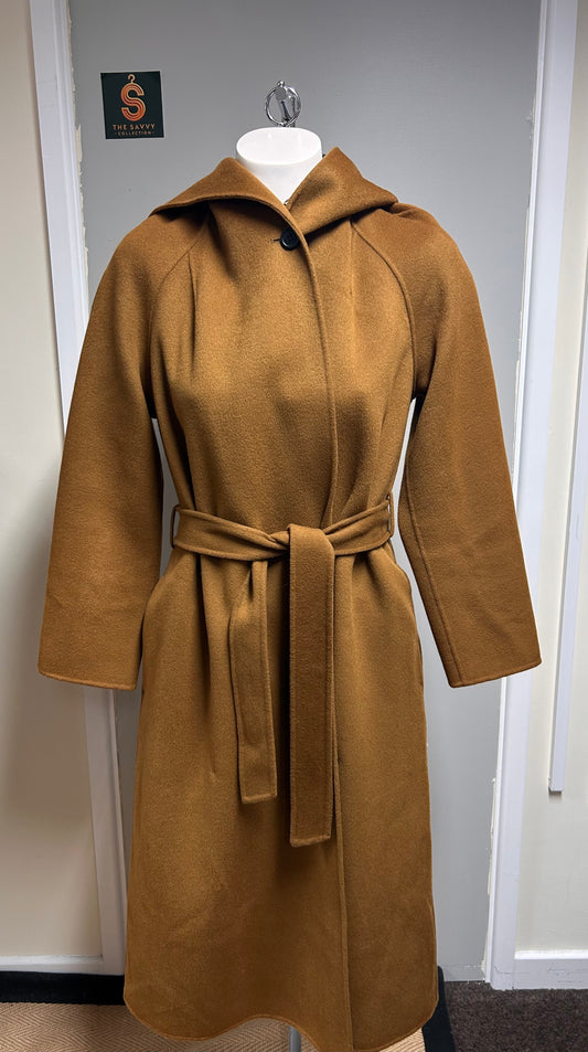 MAJE Gisela Belted Wool-Blend Hooded Coat