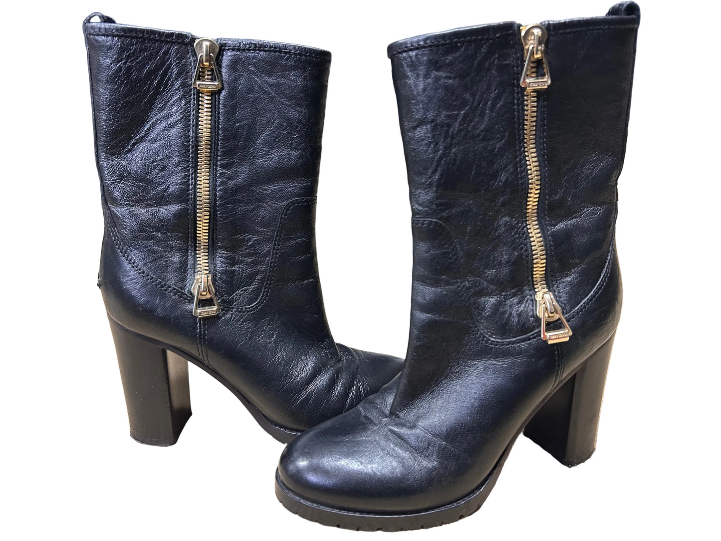 JIMMY CHOO Mid Calf Leather Biker Boots Size UK 5/38 - Black