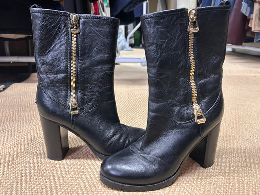 JIMMY CHOO Mid Calf Leather Biker Boots Size UK 5/38 - Black